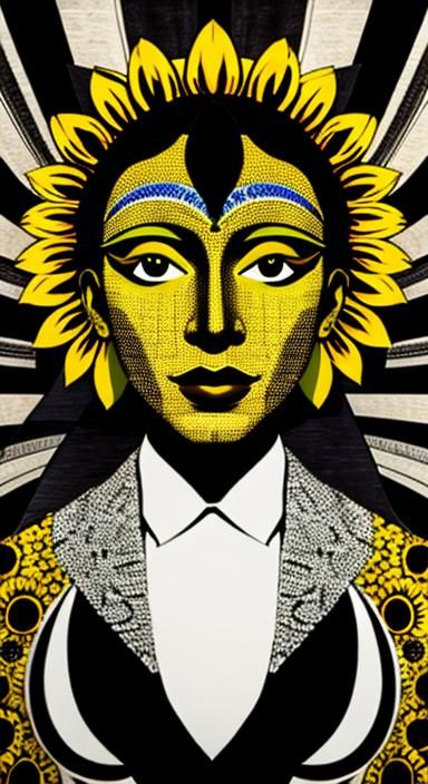 Surreal Art Deco Portrait with Vector Sunflower