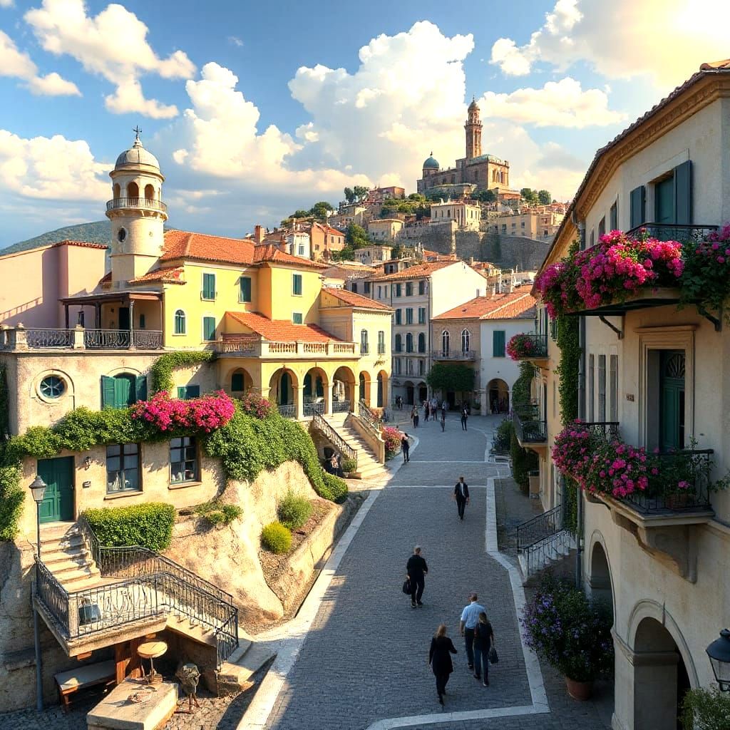 Romanesque Town with Volumetric Lighting in Whelan Style