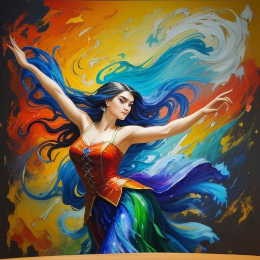 Impressionist Gouache Painting of Woman Dancing
