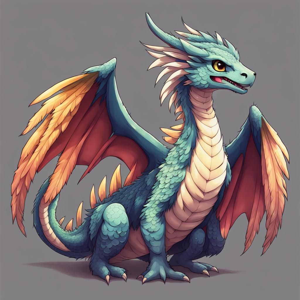 Cute Anime Style Feathered Dragon