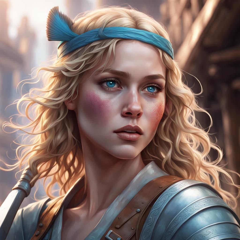 Freckled Woman with Axe, Detailed Digital Portrait