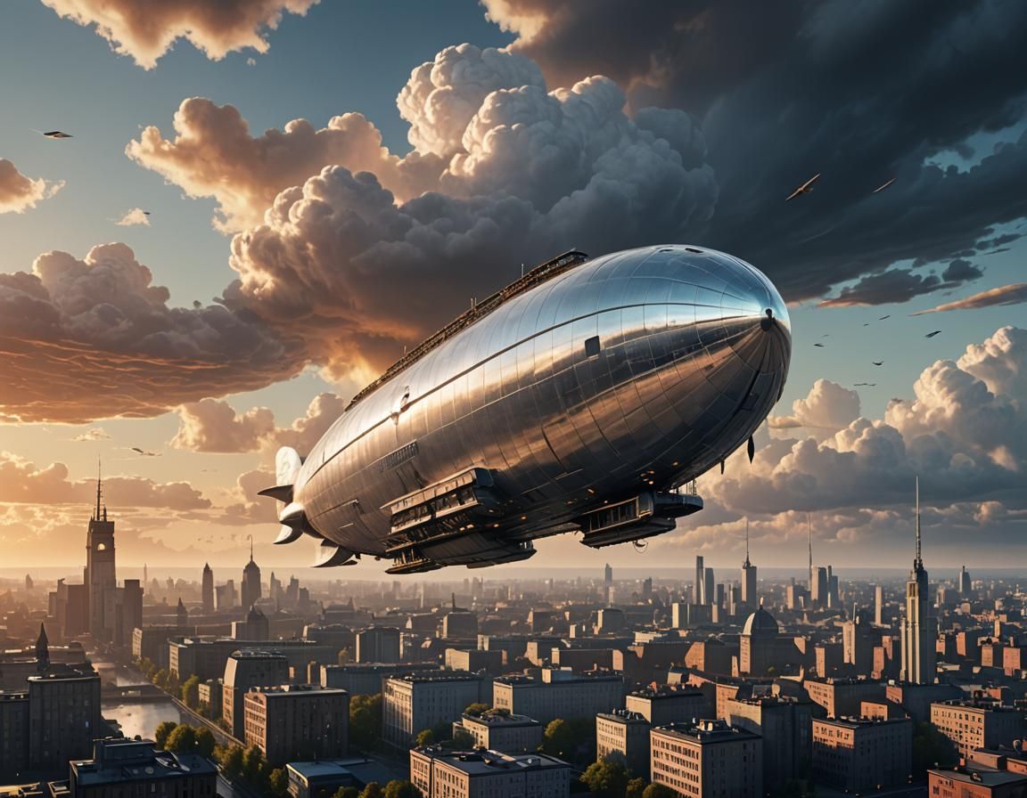 Silver Zeppelin Over Berlin: Digital Matte Painting