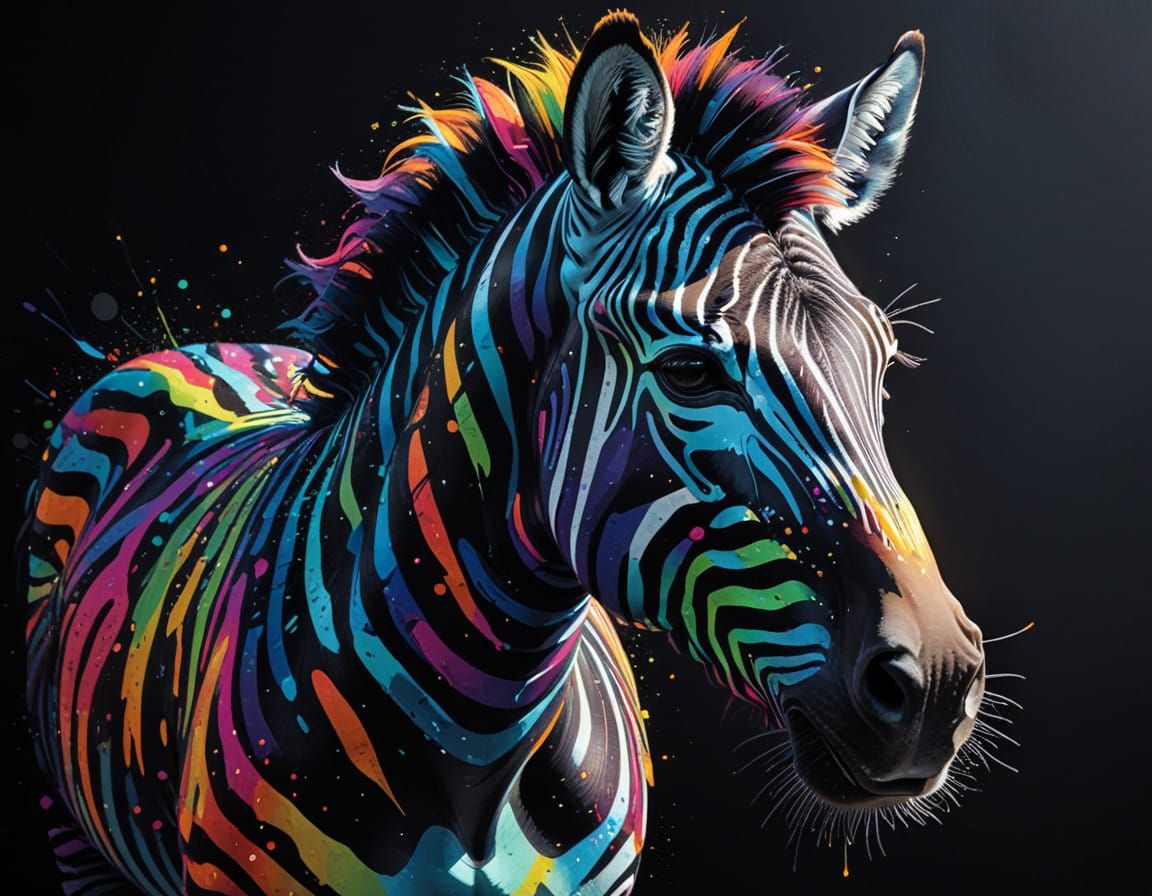 Expressive Zebra Painting in Grunge Style with Matte Finish