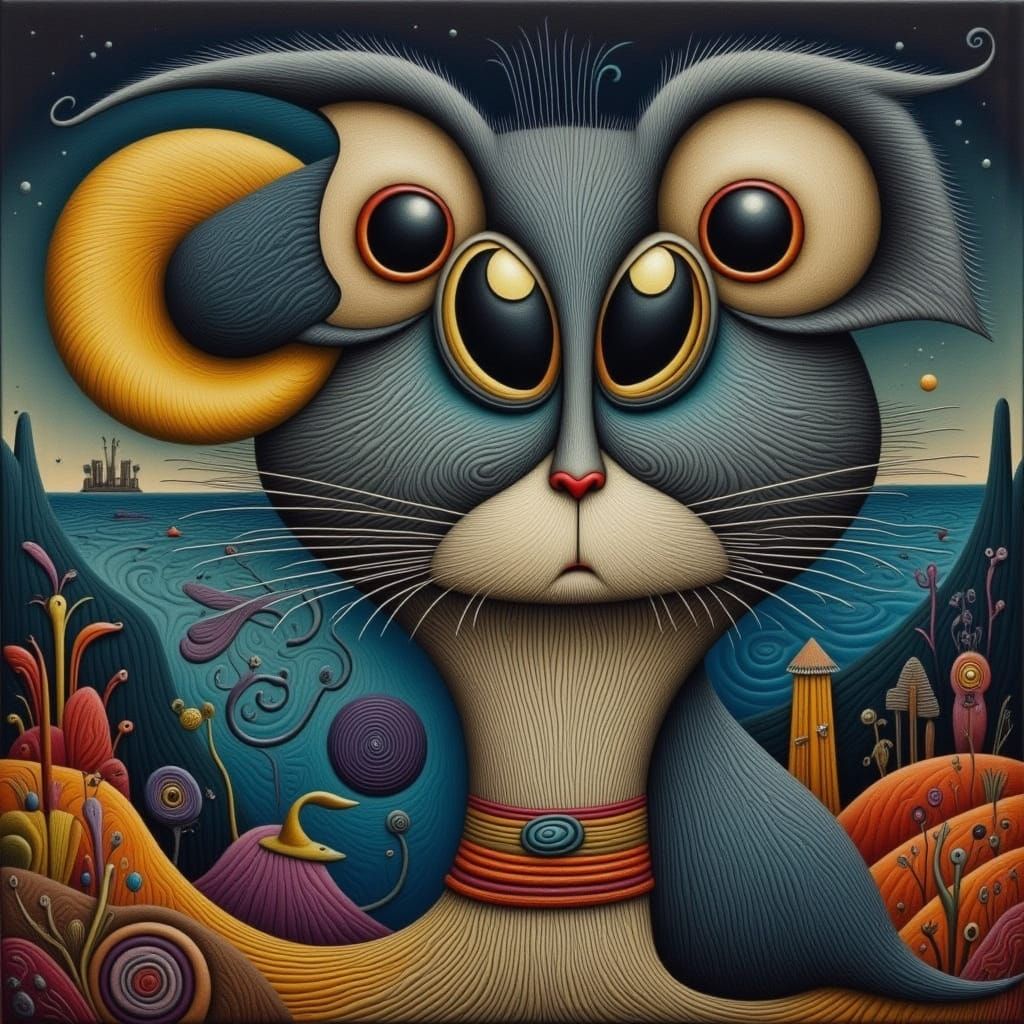 Whimsical Cats in a Mysterious, Ethereal Greymatter Atmosphe...