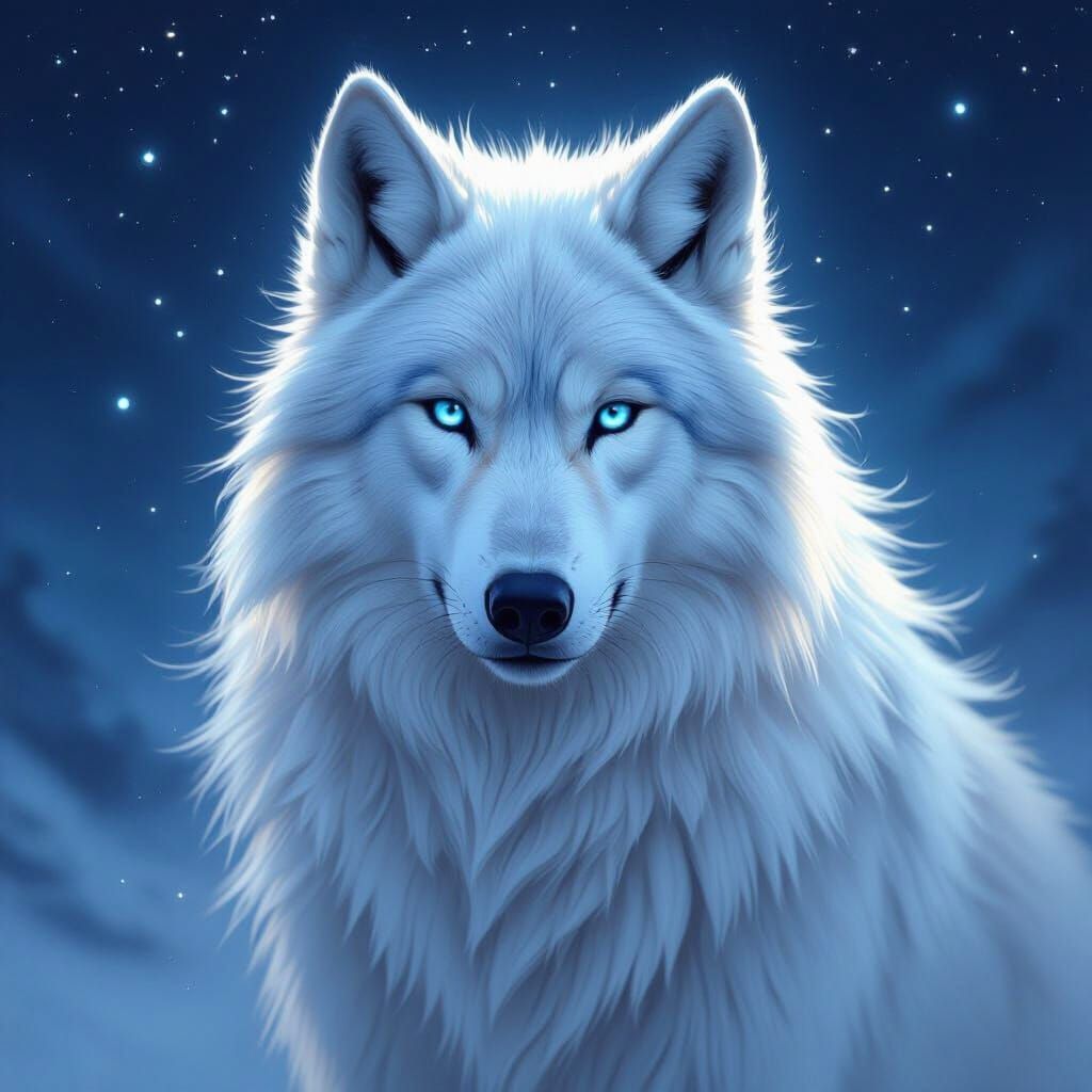 Mystical White Wolf in a Glowing Digital Landscape