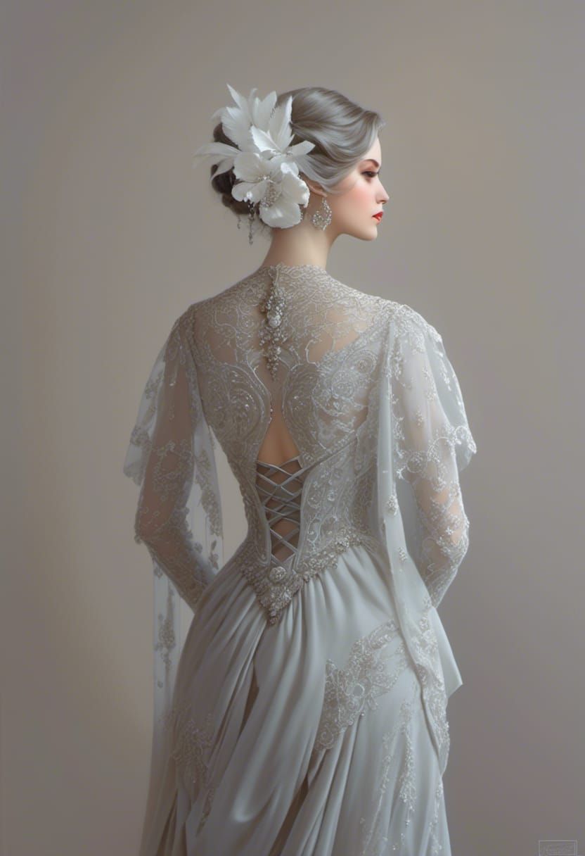 Luminous Grey Lady Portrait with Intricate Details