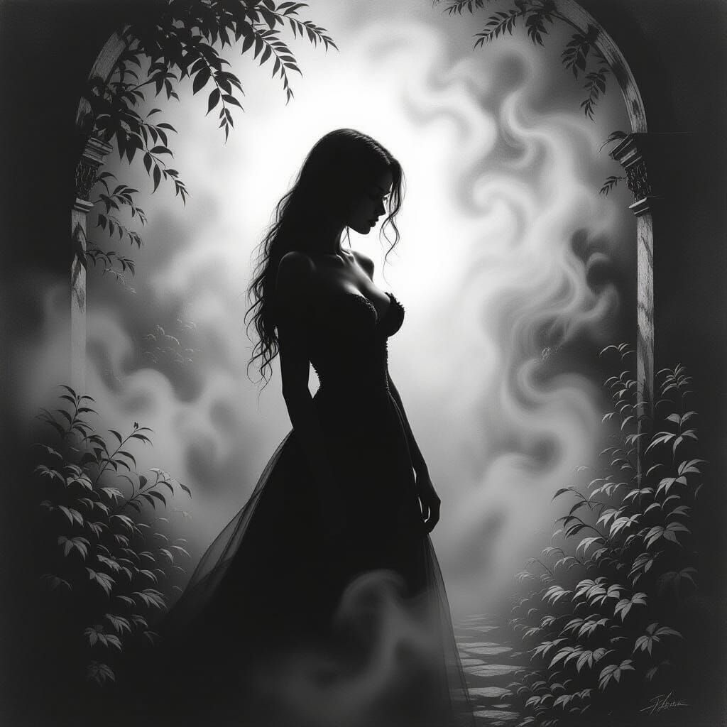 Monochromatic Figure in Ethereal Garden