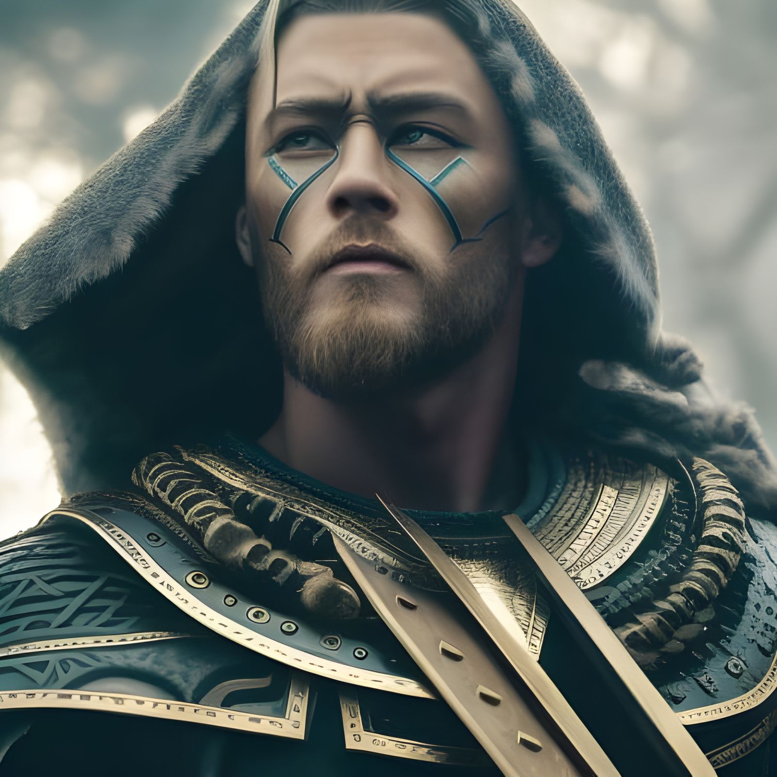 Hyperrealistic Viking Wizard Portrait with Runes