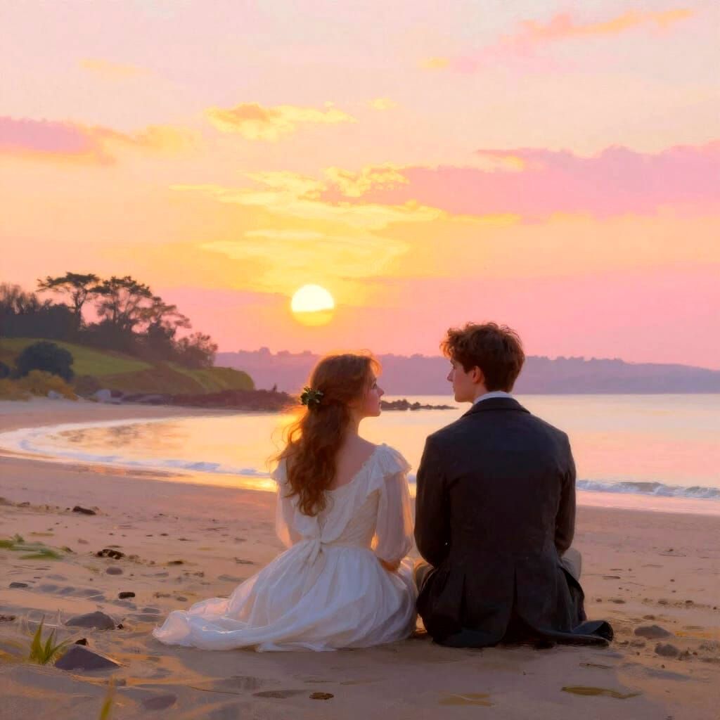 Regency Couple Watching Sunrise on English Beach