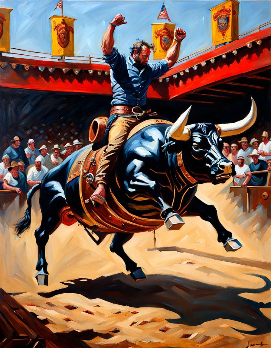 Renaissance Mechanical Bull: Oil Painting
