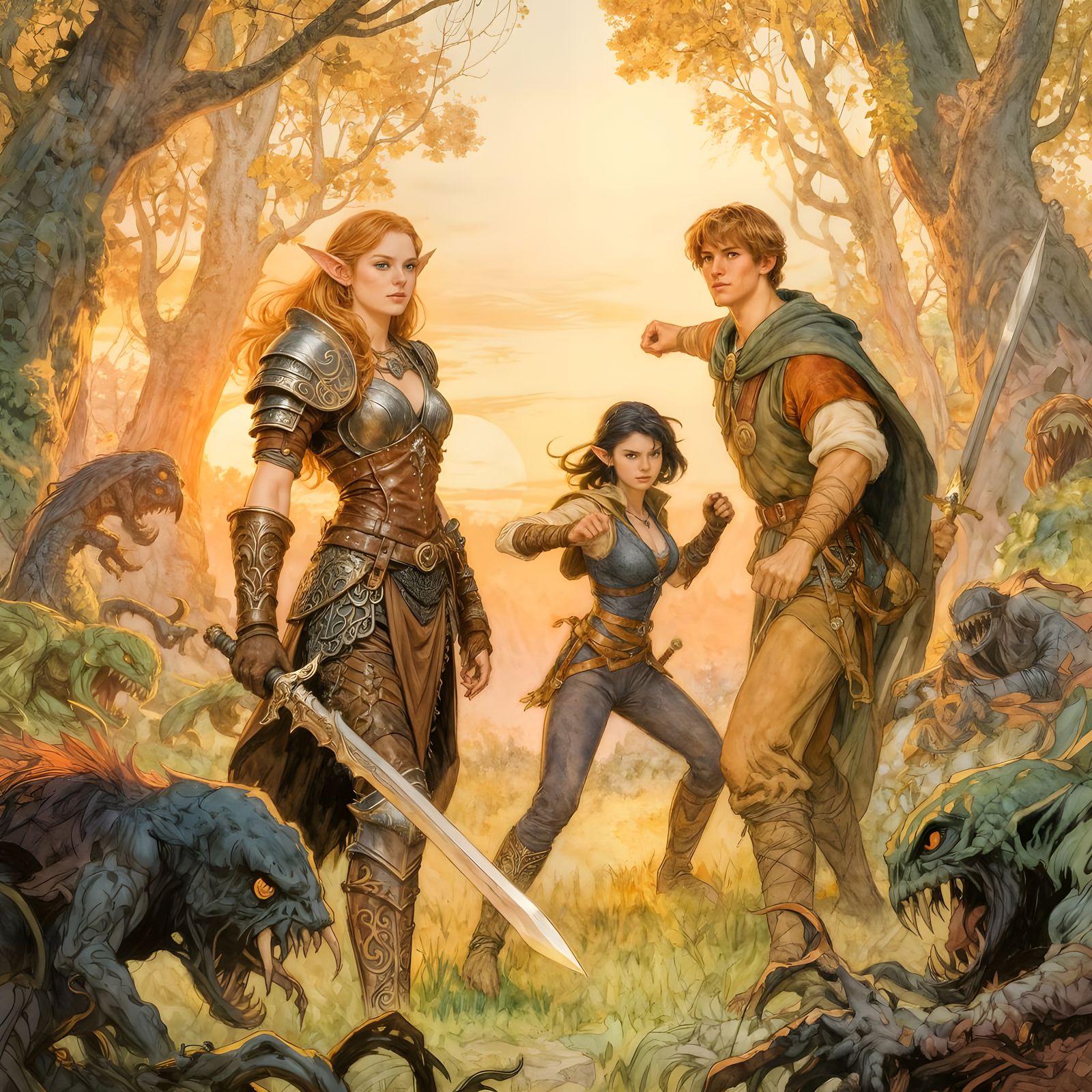 Fantasy Heroes Battle Monsters in Enchanted Forest