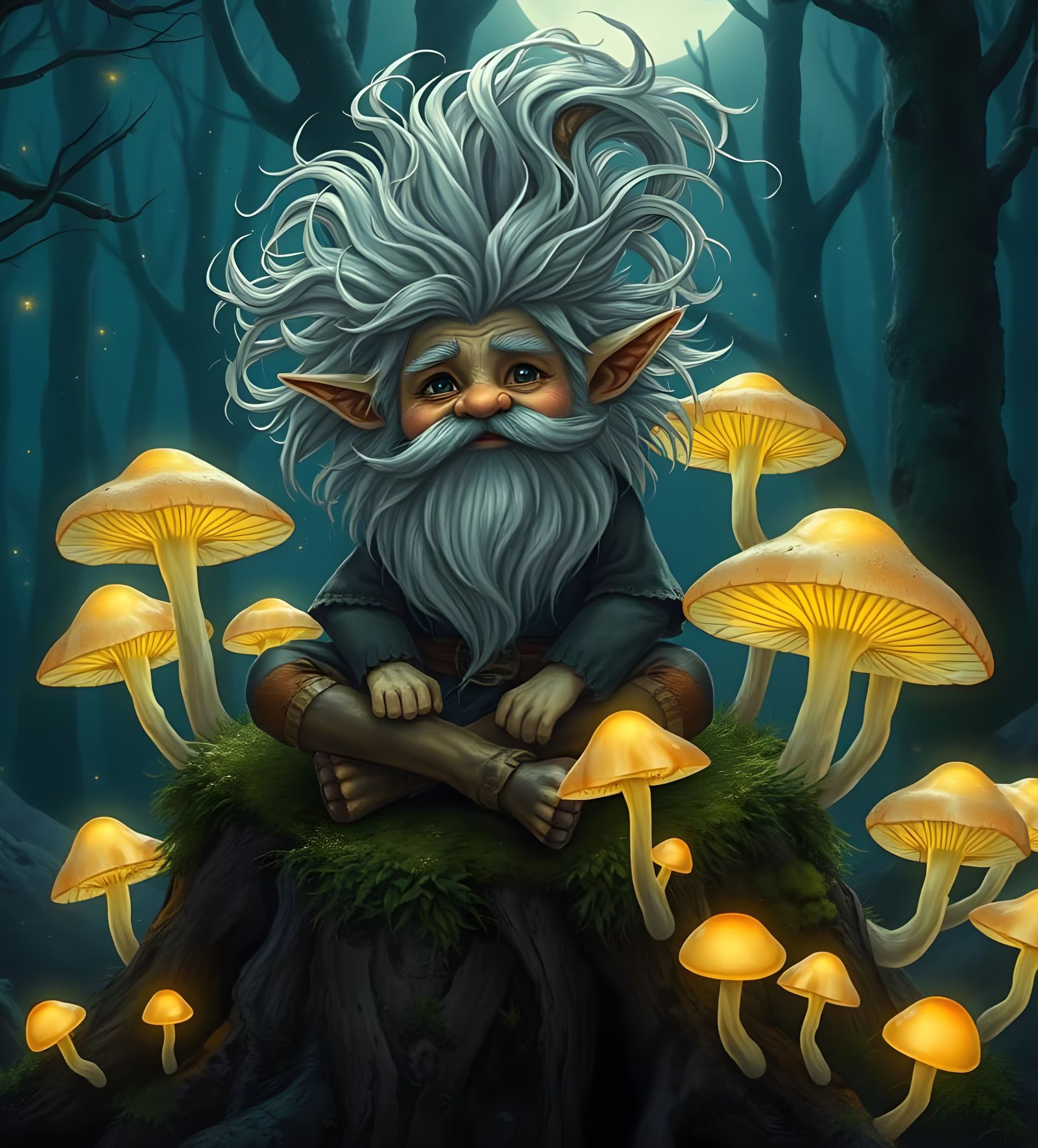 Ethereal Gnome in a Magical Forest at Night