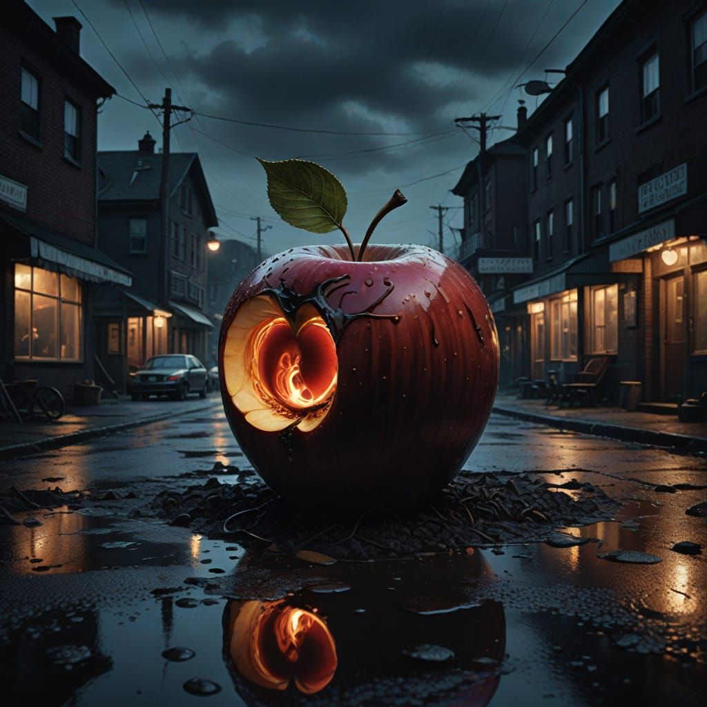 Surreal Apple Scene in Vibrant, Dreamlike Colors