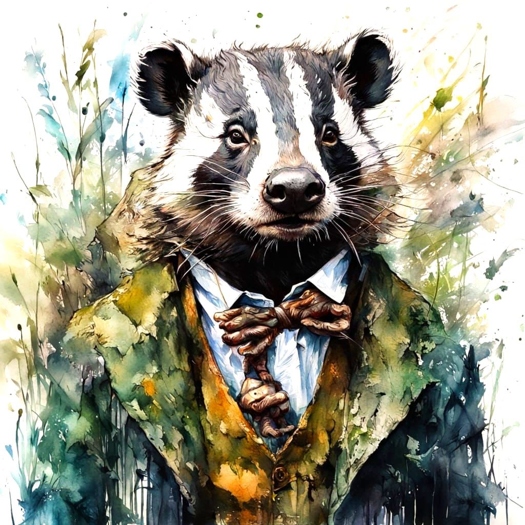 Badger from Wind in the Willows: Watercolor Impasto
