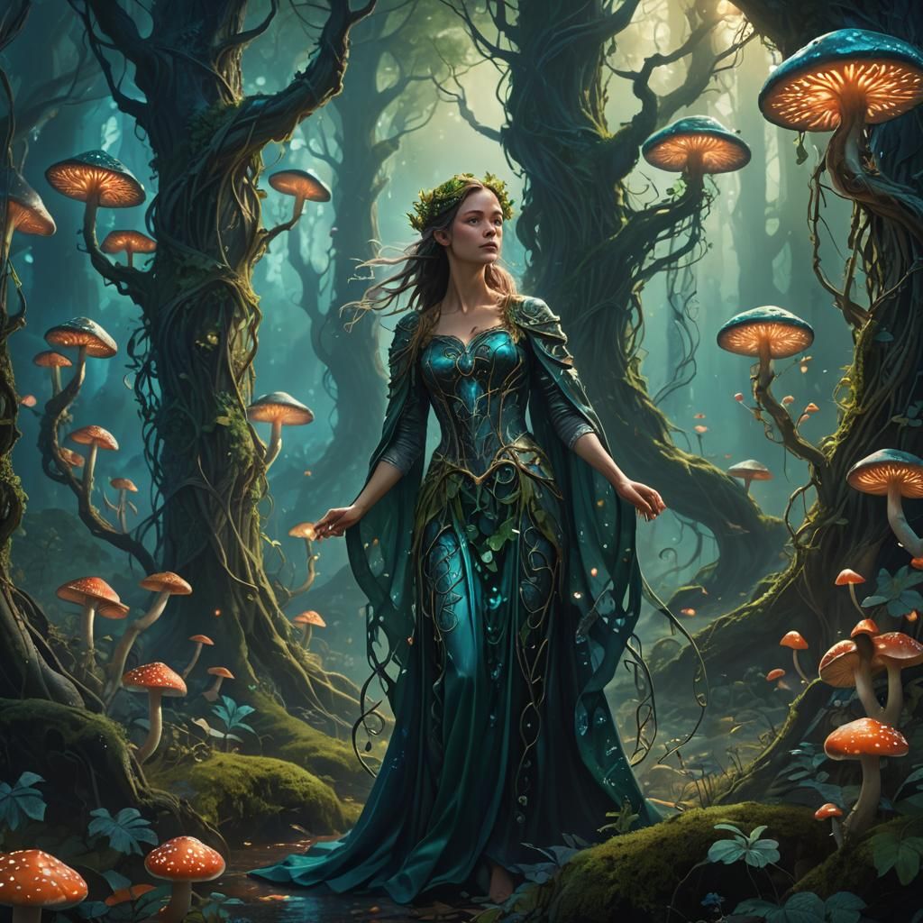 Mystical Forest: Detailed Matte Painting in Ethereal Light