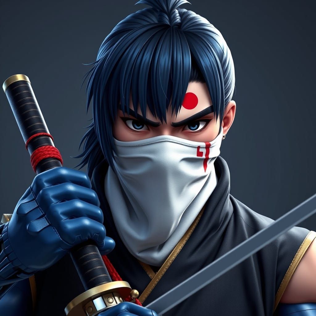 Muscular Ninja Warrior in a Cyberpunk Aesthetic