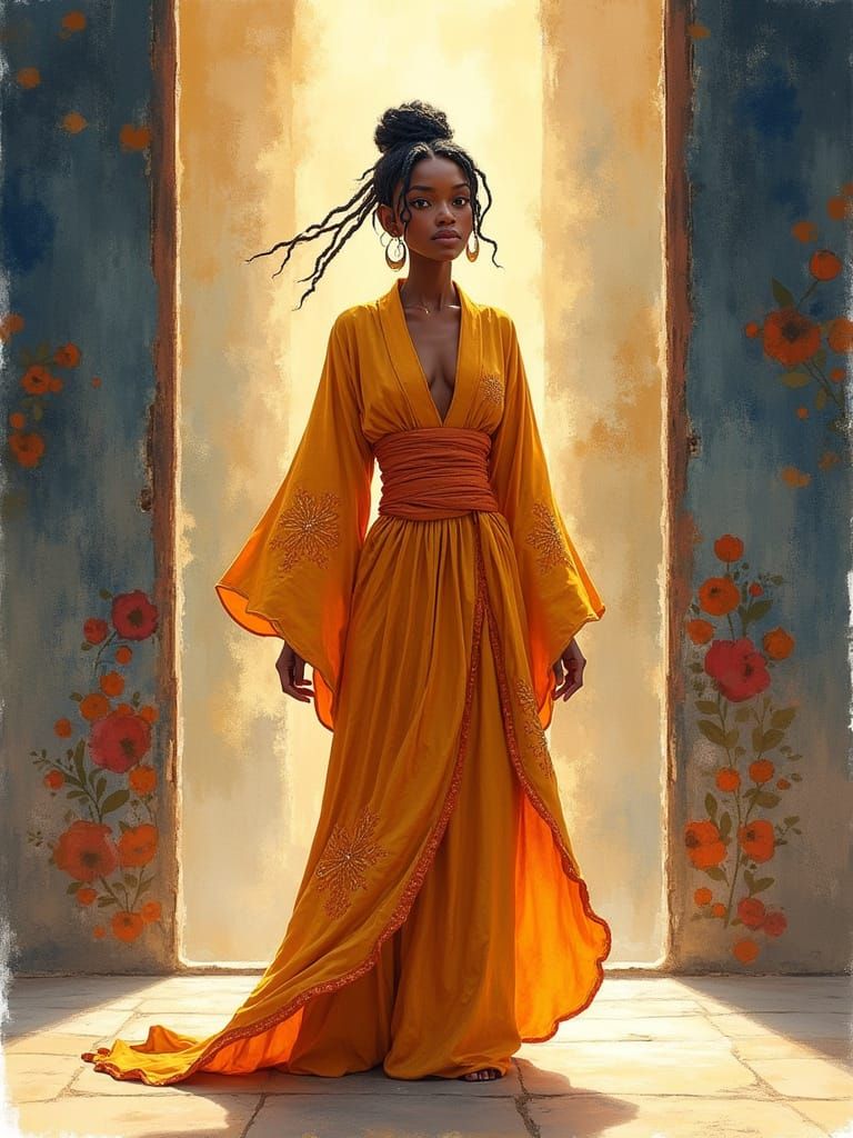 Black Artist on Stage in Watercolor and Ink Style