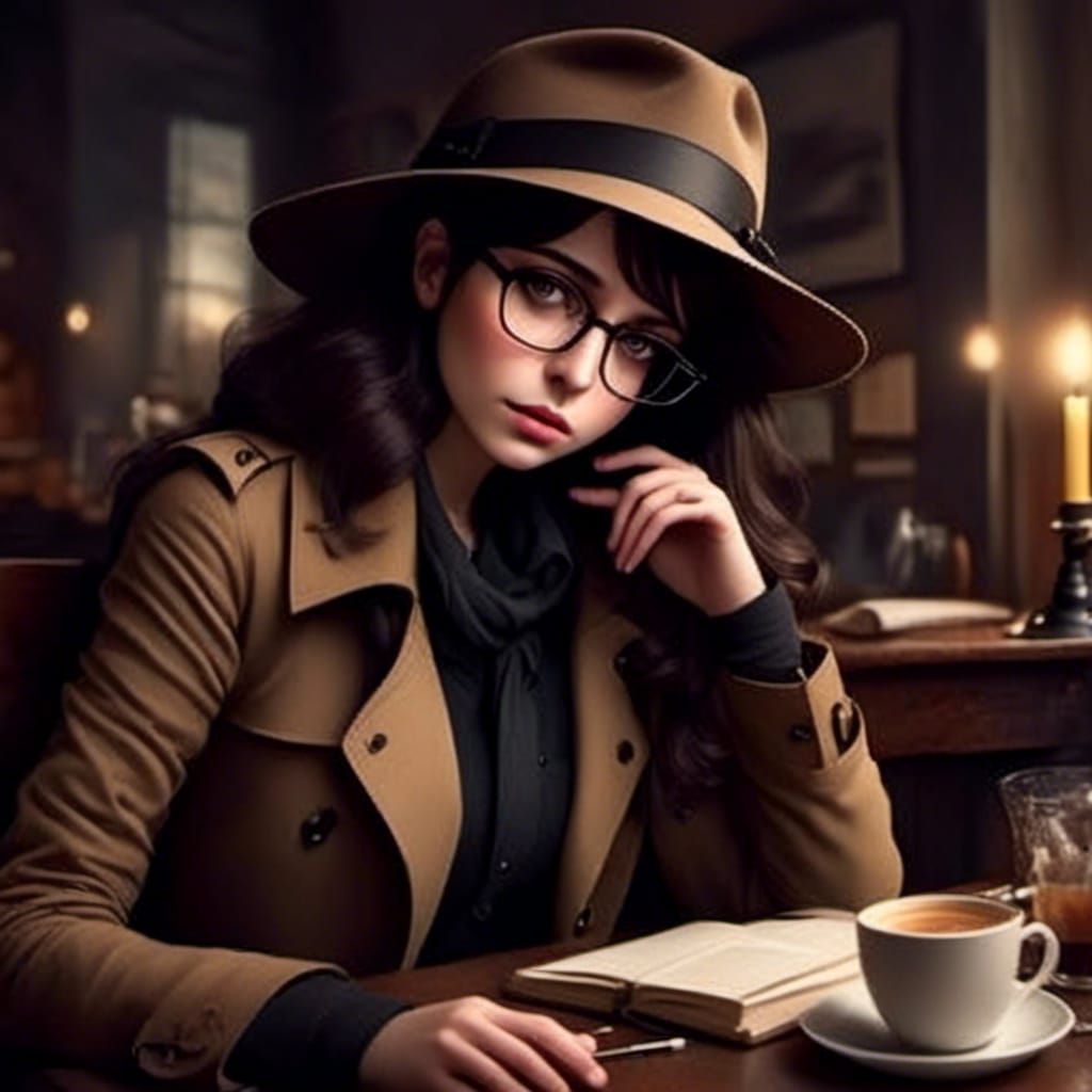 Struggling Detective Wakes in Coffeehouse, Hyperrealistic