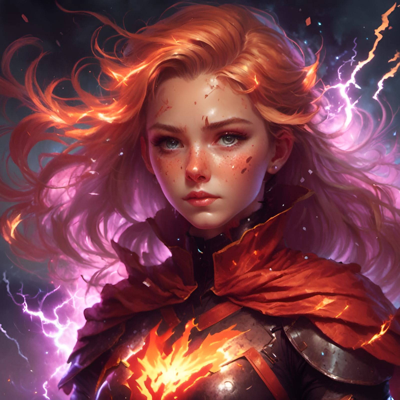 Fire Superhero Portrait with Lightning