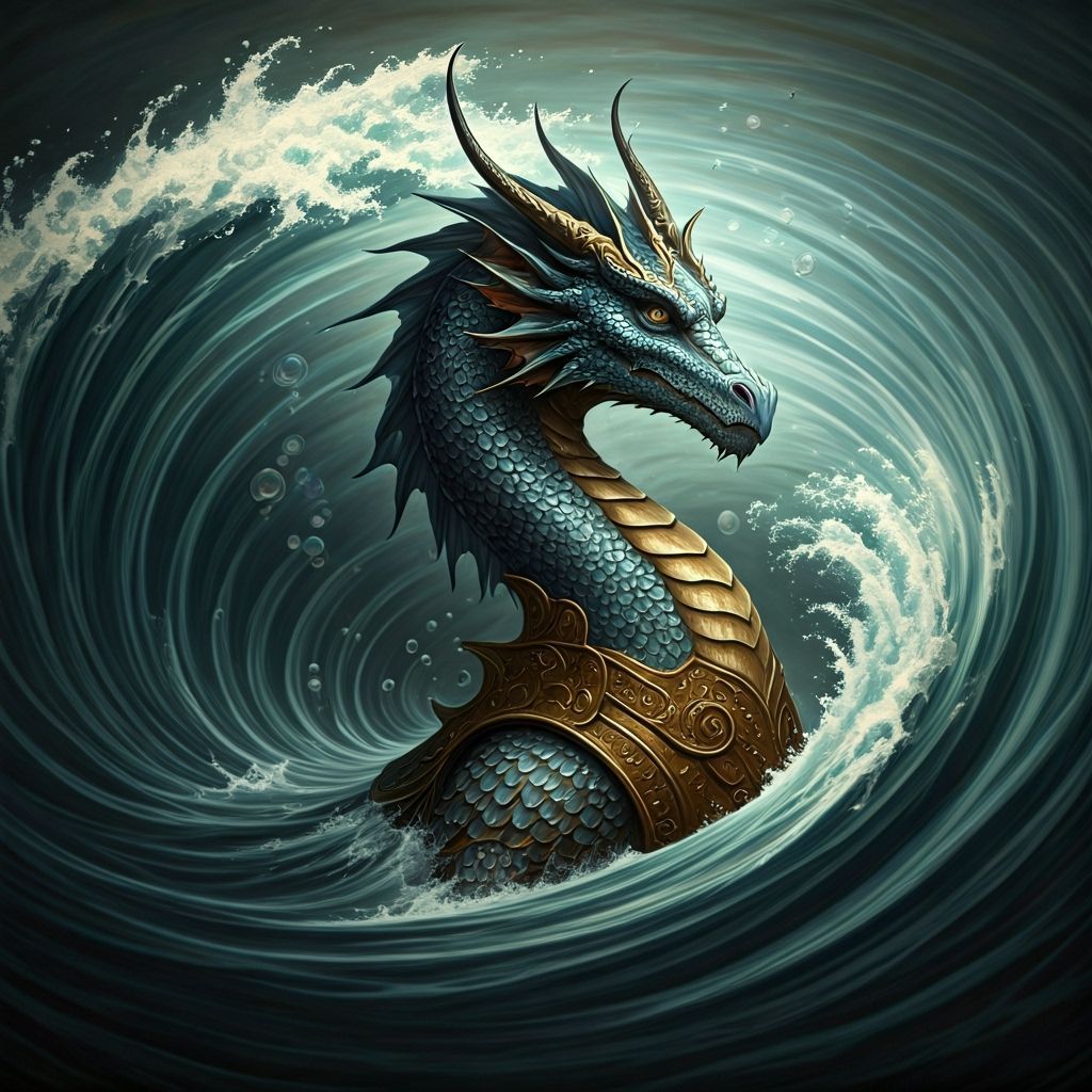 Blue Dragon in Aquatic Armor: Gustave Doré Impressionism