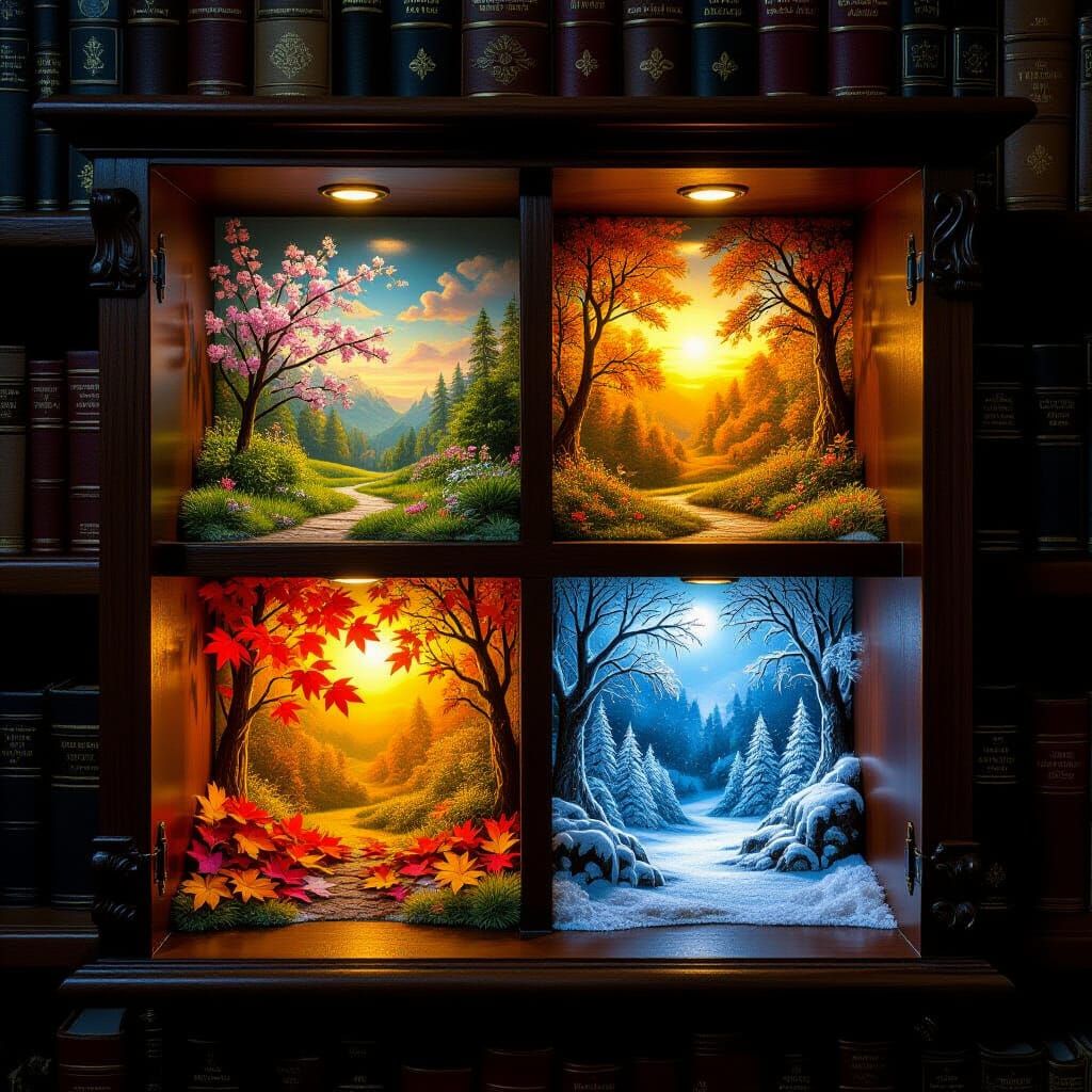 Miniature Seasonal Worlds in Cabinet of Curiosities