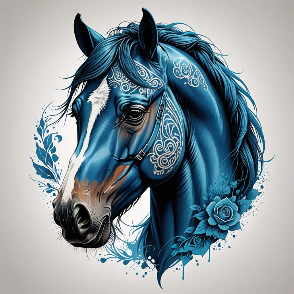 Horse with tattoo blue