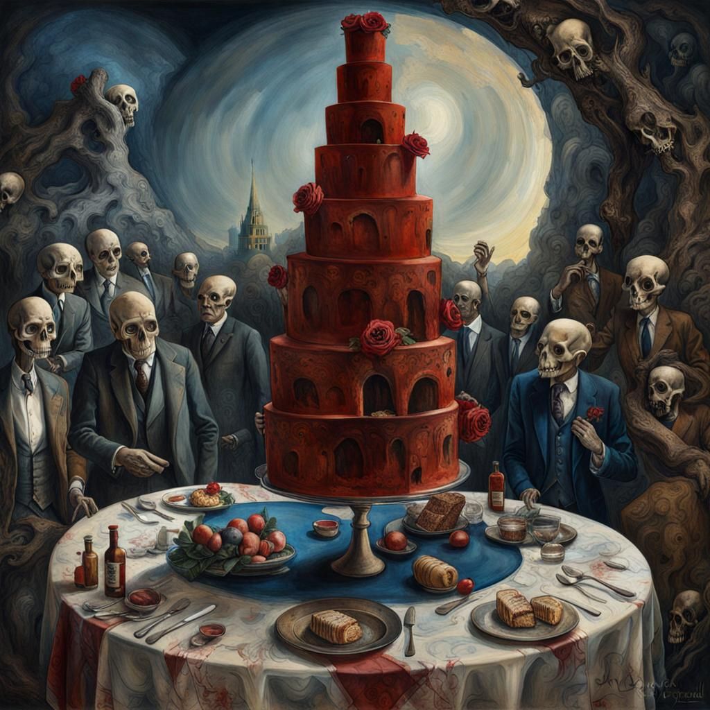 Macabre Wedding Cake in Surreal Dark Fantasy Style