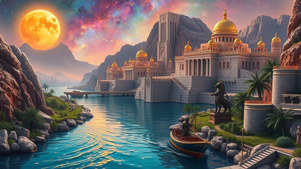 Celestial Cityscape in Retrofuture Style