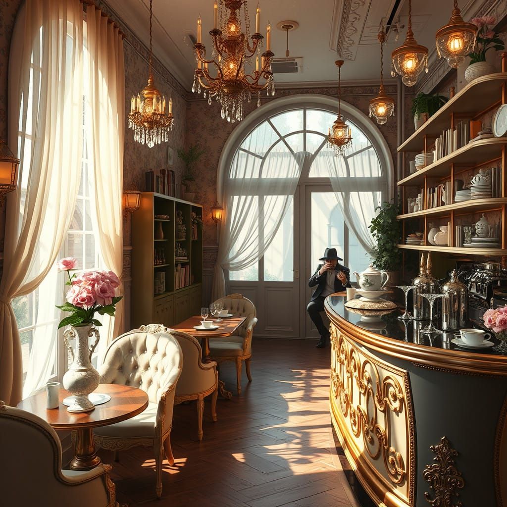 Enchanting Whimsical Café in Pastel Hues and Golden Accents