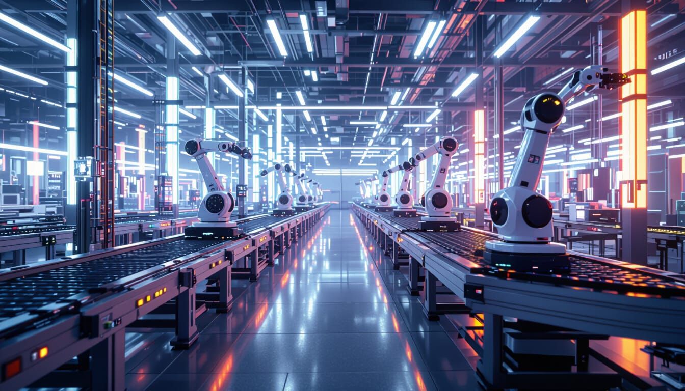 Futuristic Smart Factory with Robots and Automation