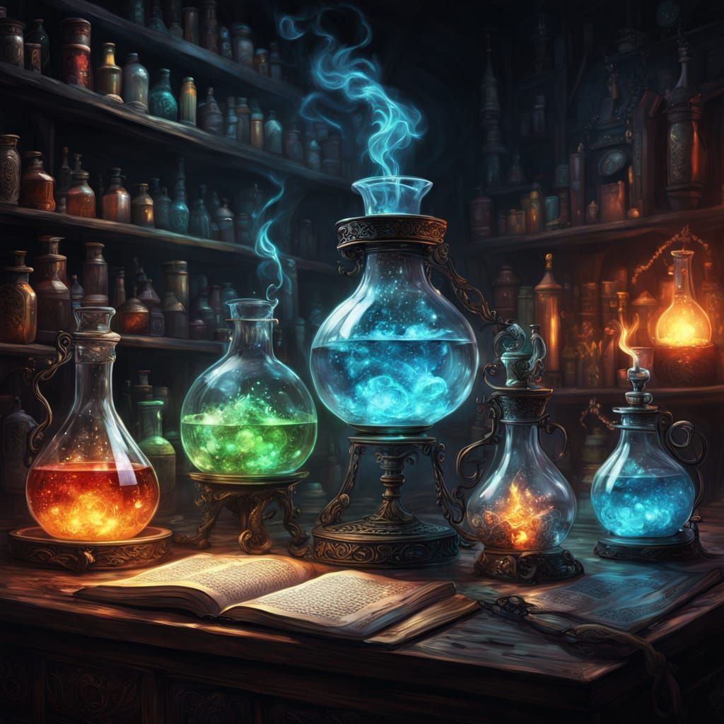 Alchemist Creates Magical Potions in Ethereal Light