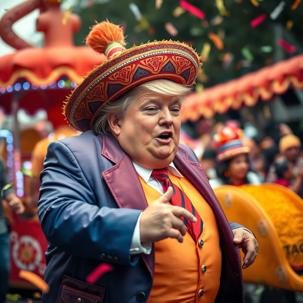 Festive Donald Trump Celebrates at Taco Parade