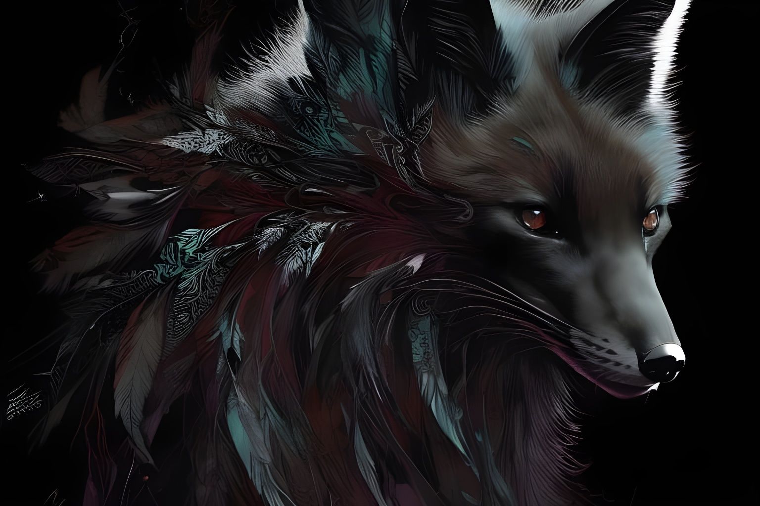 Intricate Black Fox Portrait in Digital Painting Style