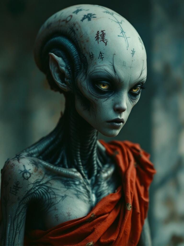 Eerie Hybrid Creature in Dreamlike Battlefield