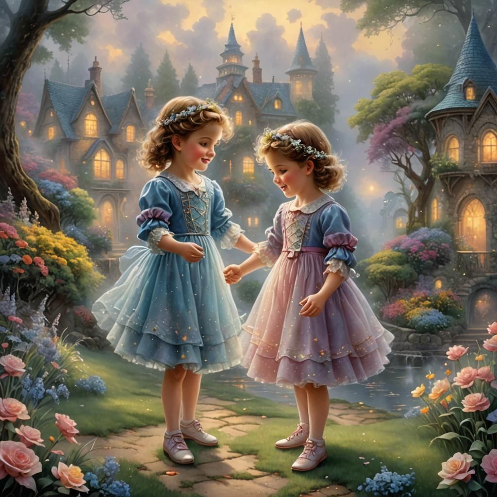 Ethereal Twins' Love in a Hyperdetailed Fantasy