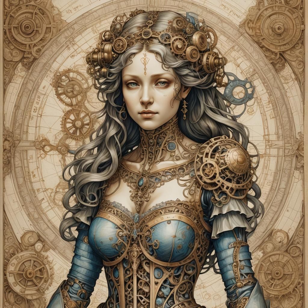 Renaissance Anatomical Fairy Drawing with Gears