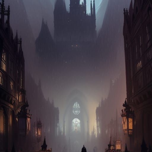 Hyperdetailed Gothic City in Dark Fantasy Style