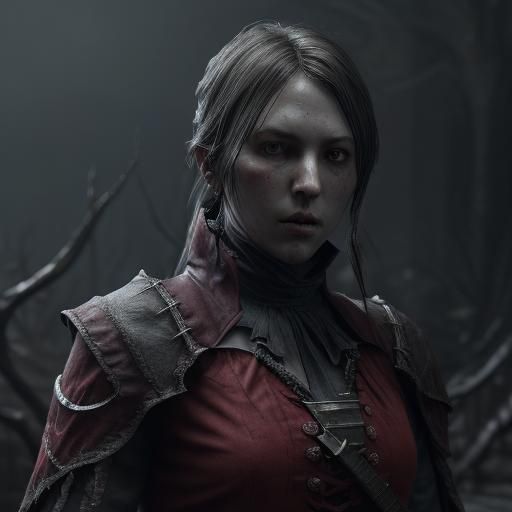 Bloodborne Female Hunter in Dark Concept Art Style