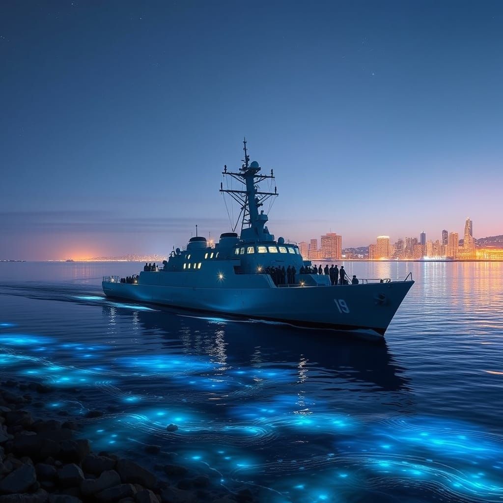 USS Jason in Bioluminescent San Diego Bay