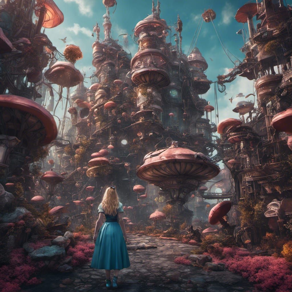 Alice in Wonderland in Cyberpunk Style