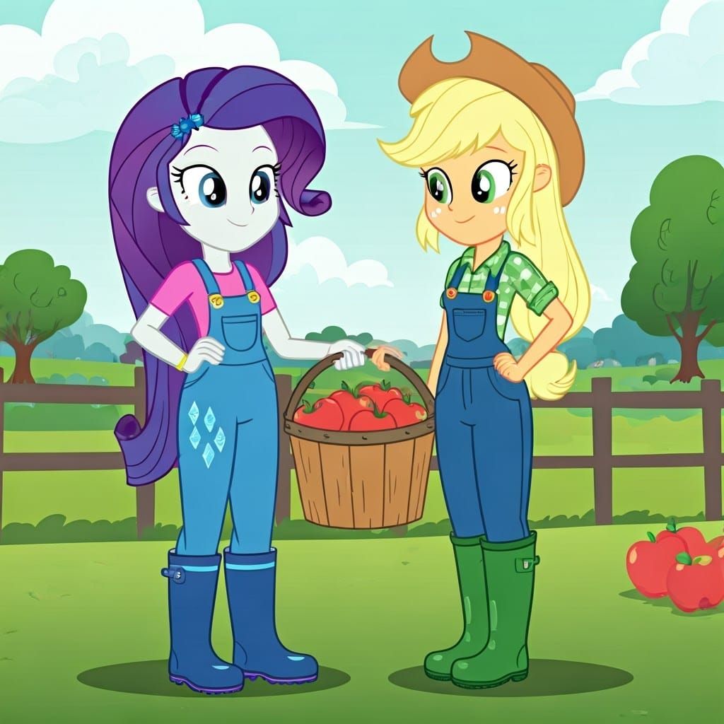 Rarity and Applejack at Sweet Apple Acres