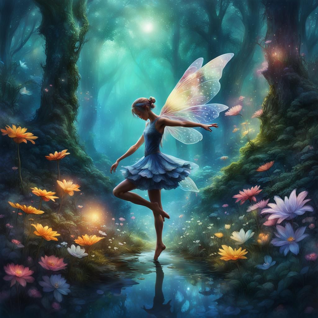 Double Exposure Fairy Dance in Forest