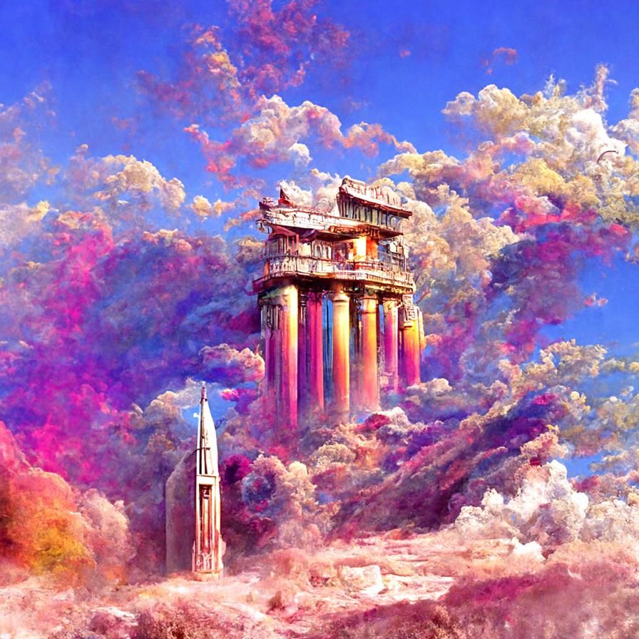 Space Temple Photoillustration in Ukiyo-e Style