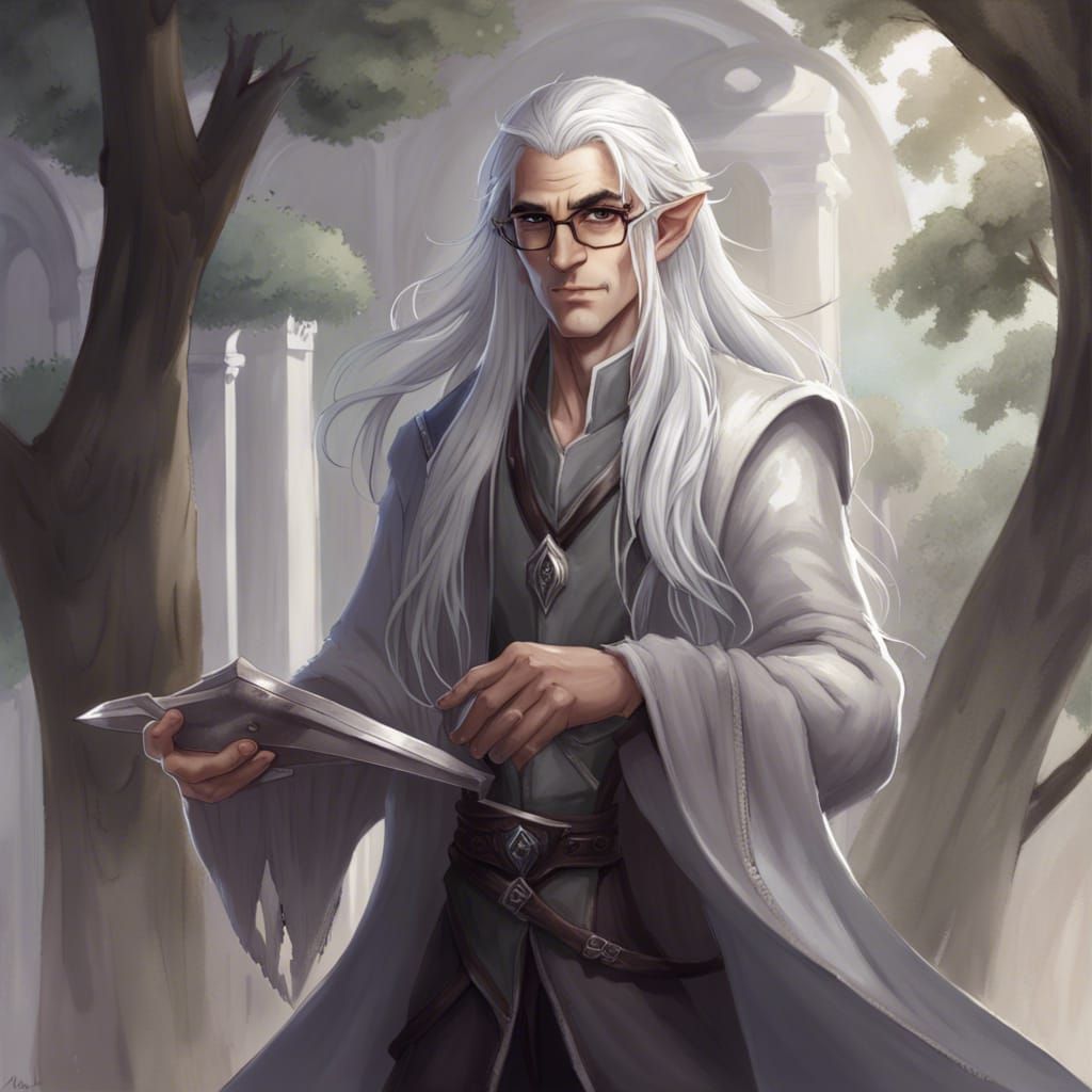 Elegant Half-Elf with Silver Hair: Fantasy Portrait
