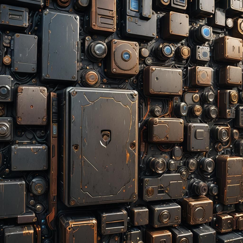 Detailed Computer Storage Close-Up: Fantasy Concept Art