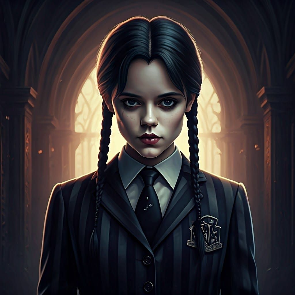 Adult Wednesday Addams: Detailed Matte Painting