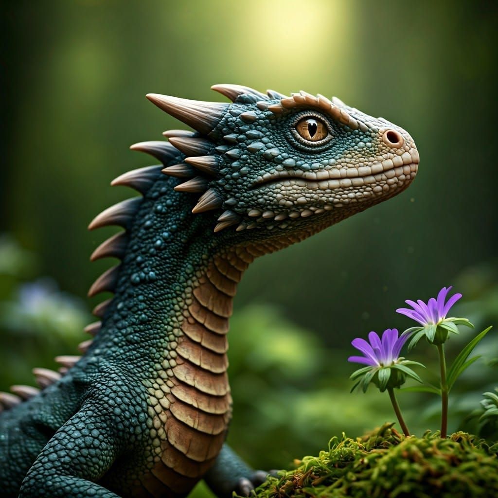 Baby Dragon Portrait in Lush Forest