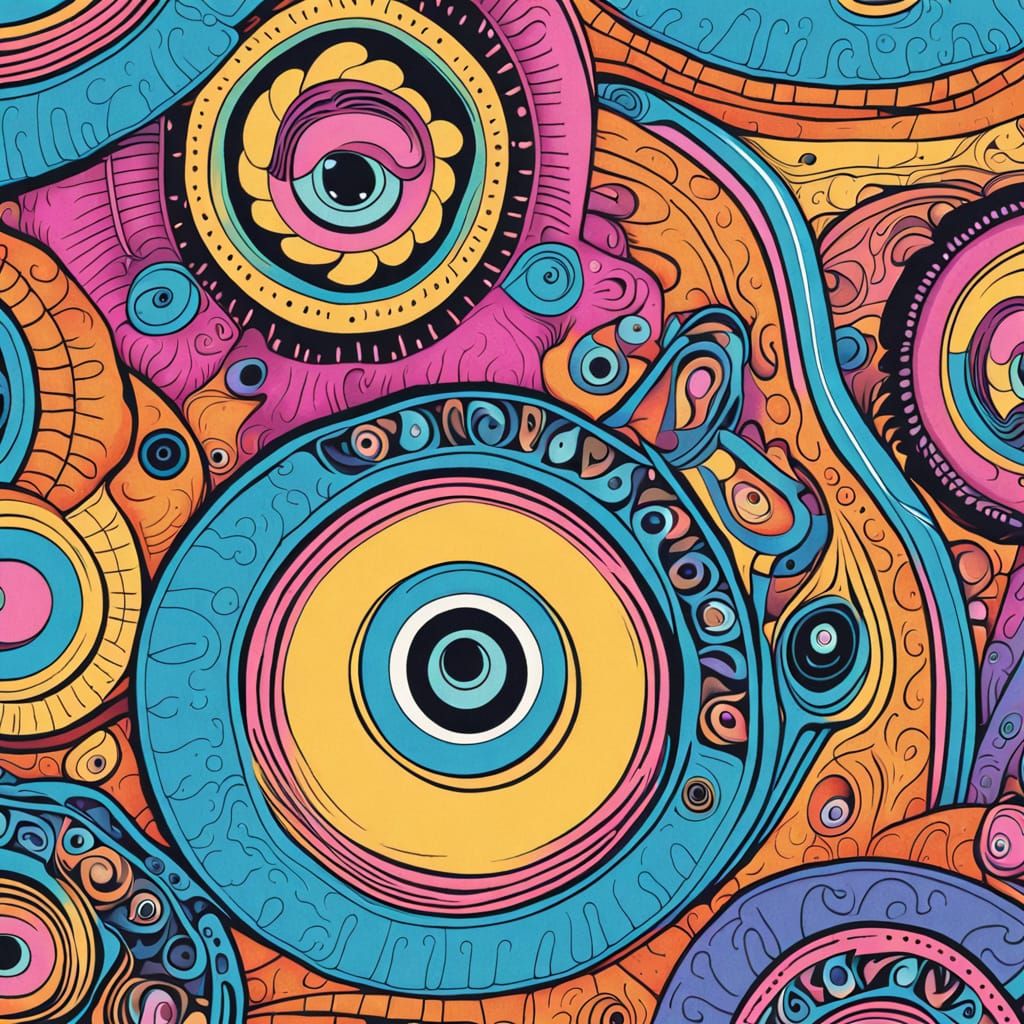 Psychedelic Geometric Pattern with Swirling Eyes