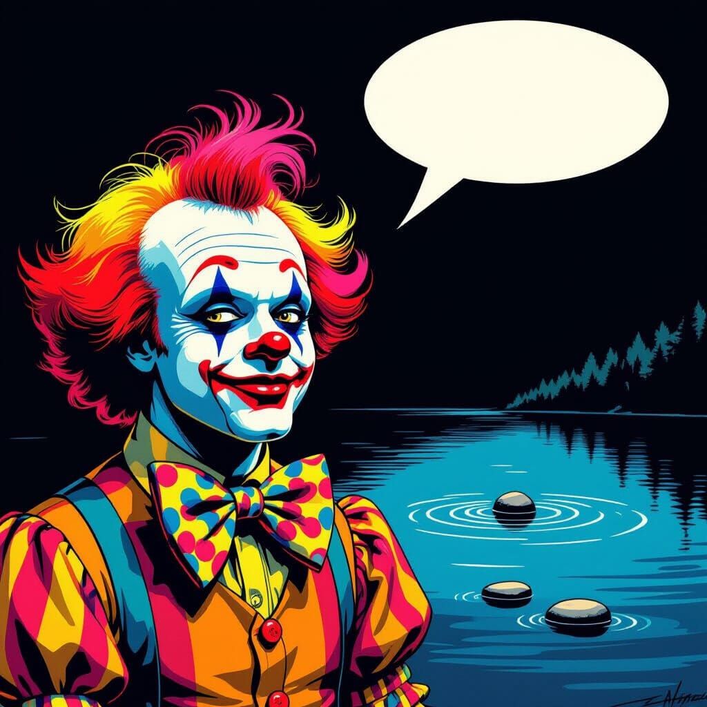 Neon Clown's Lakeside Dream in Cyberpunk Style