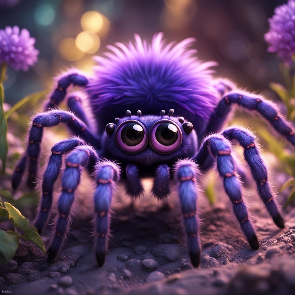 Cute Purple Tarantula: Detailed Fantasy Art